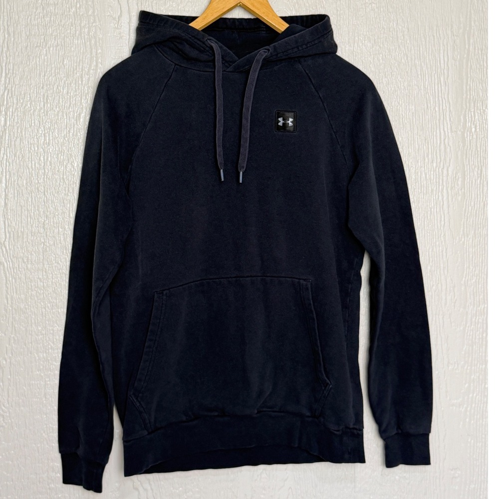 Under Armour Mens Rival Fleece Hoodie Black Raglan Pullover Sweatshirt Small